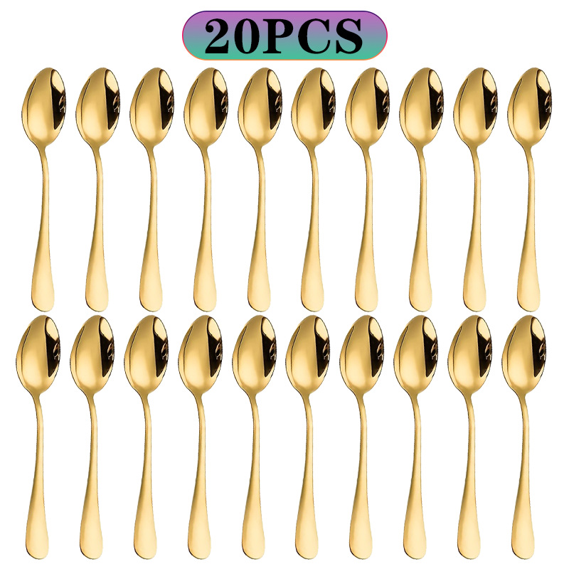 Gold Cutlery Flatware - Conjunto de Colheres Pequenas de Aço