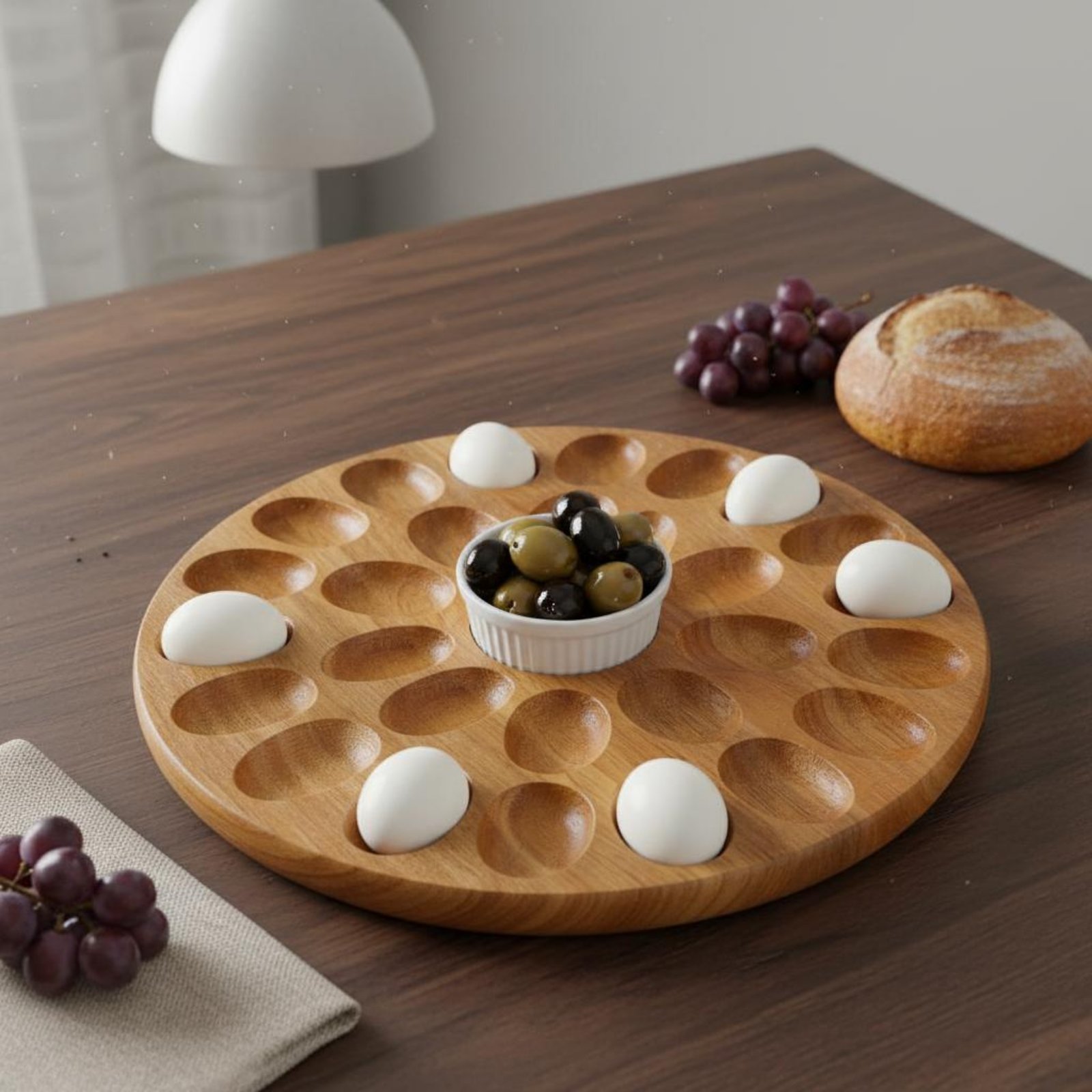 Wooden Serving Tray - Bandeja Oval Reversível de Madeira Natural,